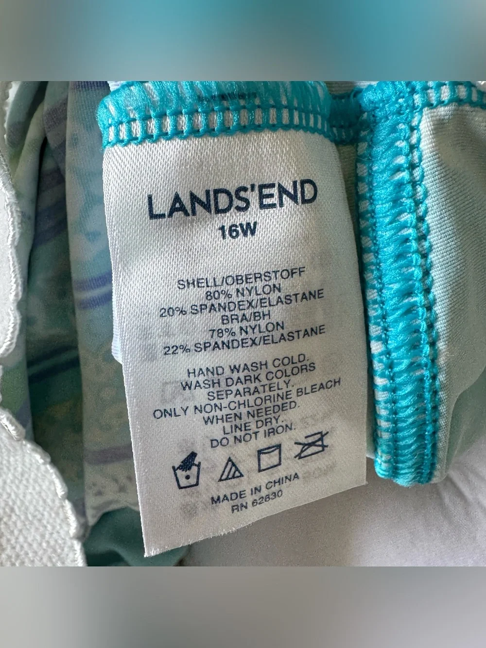 LANDS’ END Size 16W Blue and Green Underwire Tankini Swimsuit Top